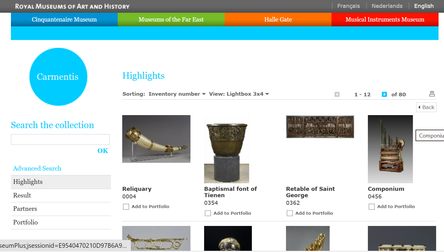 Preview of the MRAH's online collection page