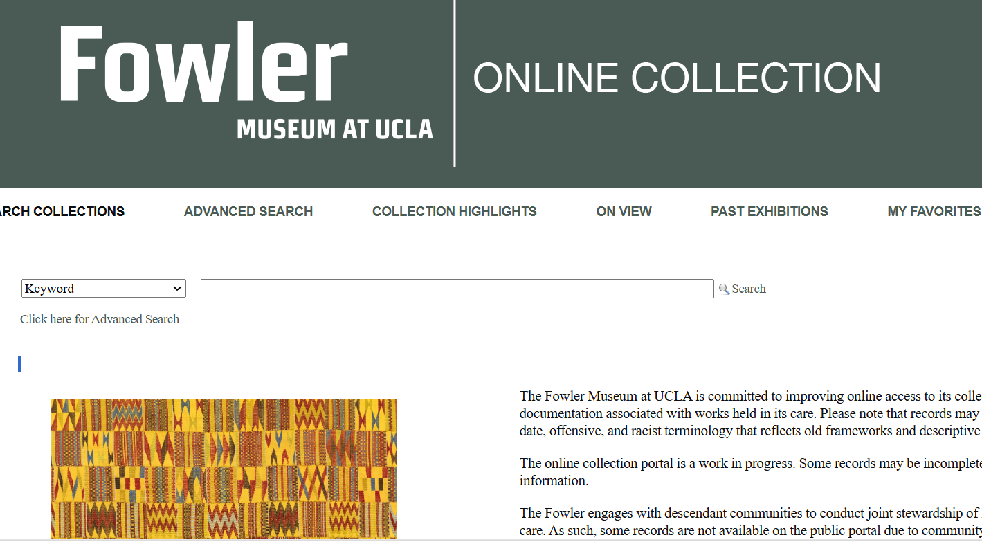 Preview of the Fowler online collection page