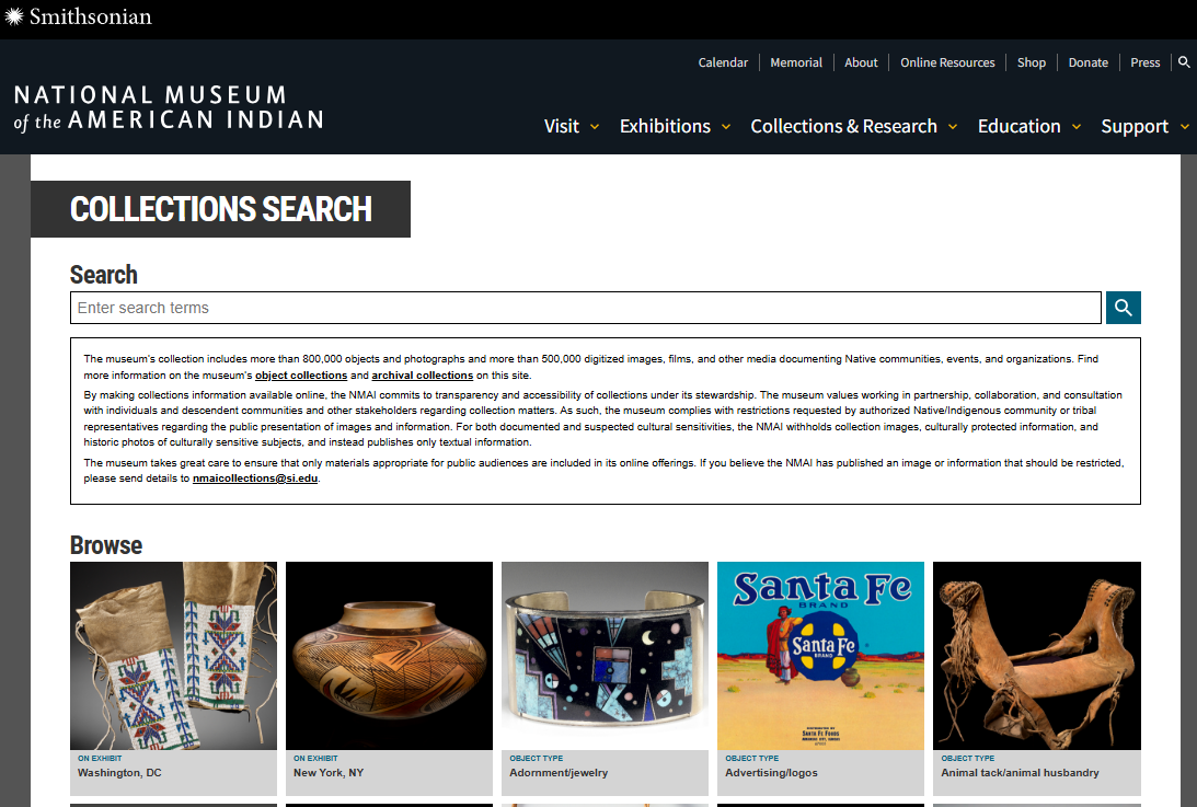 Preview of the NMAA online collection page