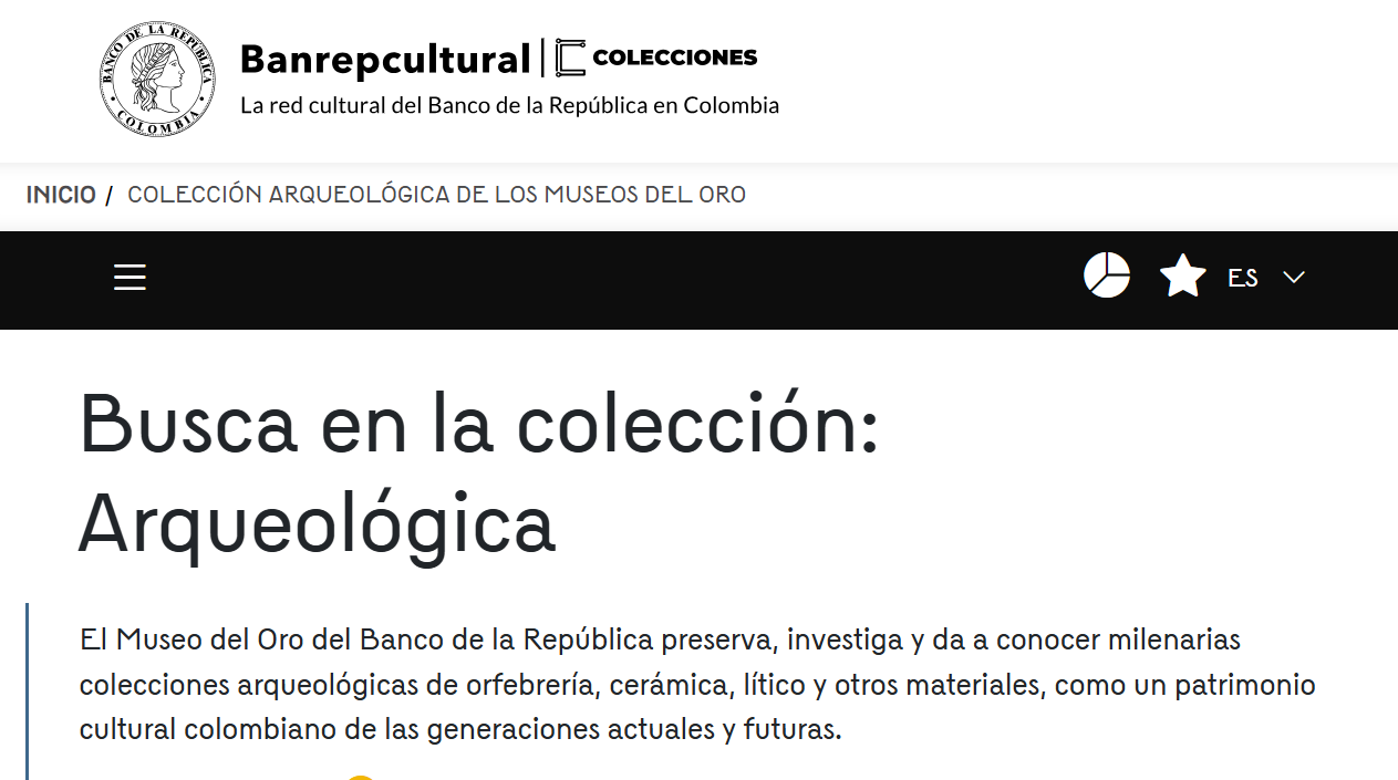 Preview of the Museo del Oro online collection page